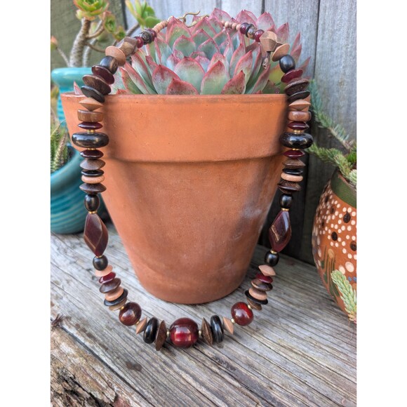 Vintage Wood Beaded Necklace: Red Chunky Necklace - Picture 6 of 16